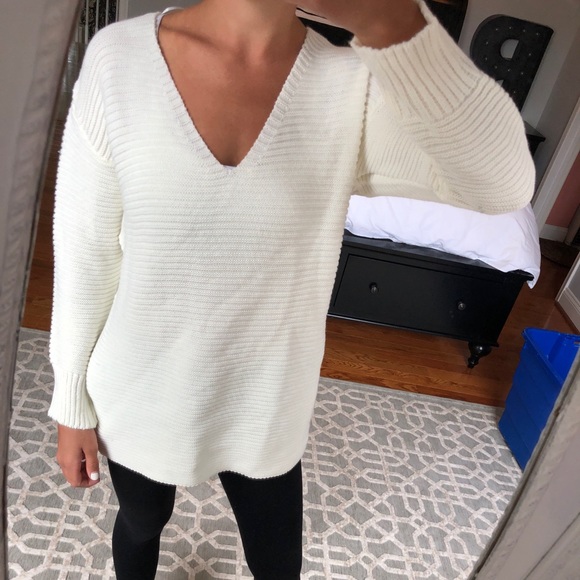 white v neck sweater dress